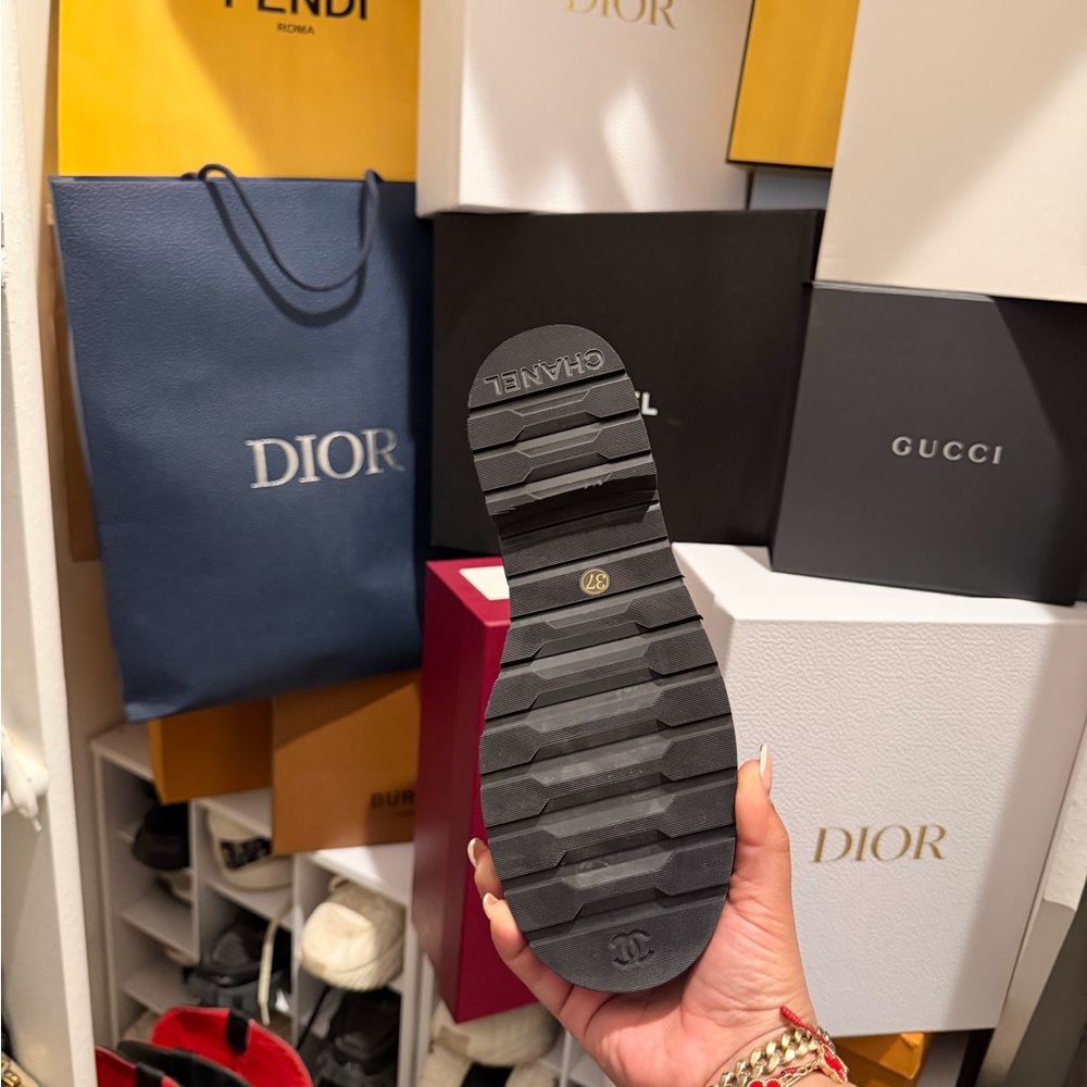 Designer like Chanel Black Quilted Leather Combat Boots - Picture 2 of 4